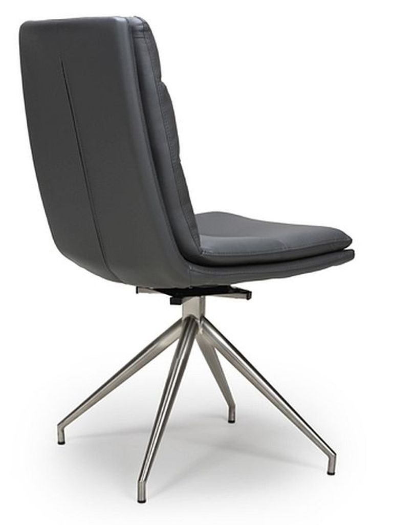 Nobo Swivel Dining Chair - Set of 2 - Grey Faux Leather - Chrome Legs