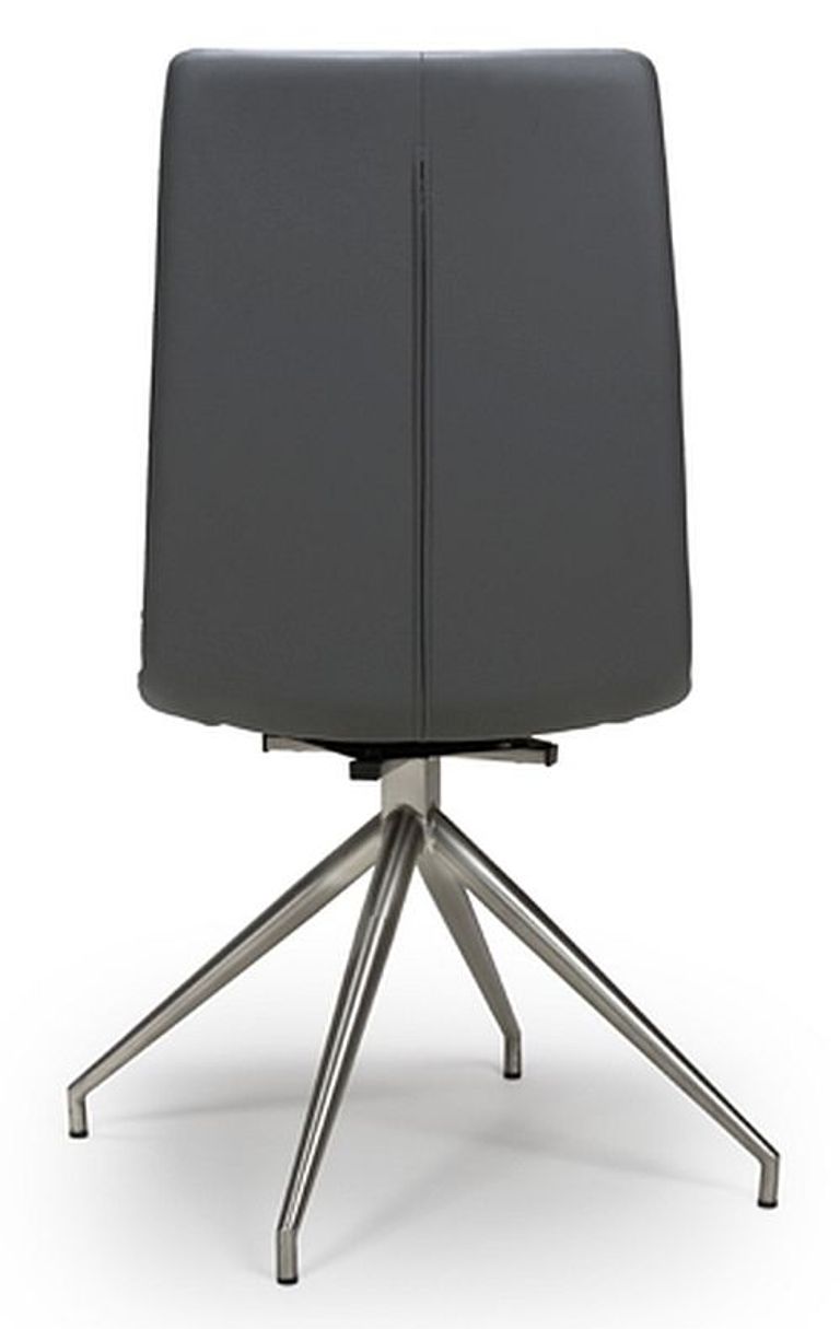 Nobo Swivel Dining Chair - Set of 2 - Grey Faux Leather - Chrome Legs