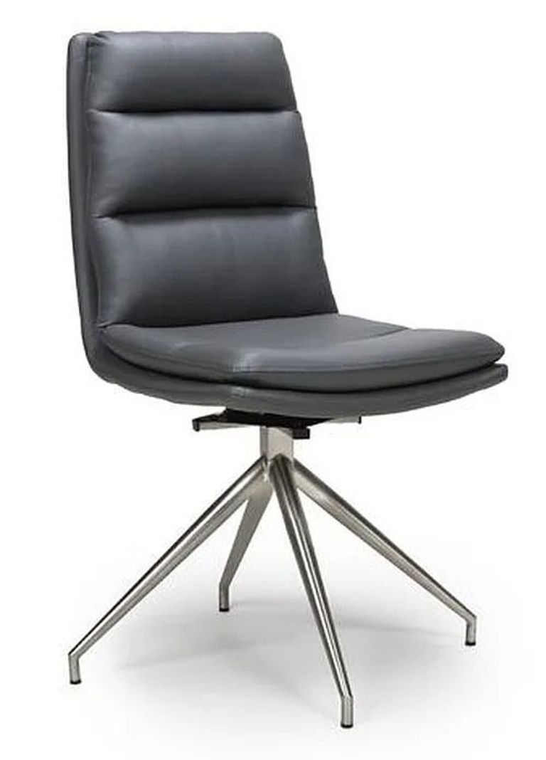 Nobo Swivel Dining Chair - Set of 2 - Grey Faux Leather - Chrome Legs