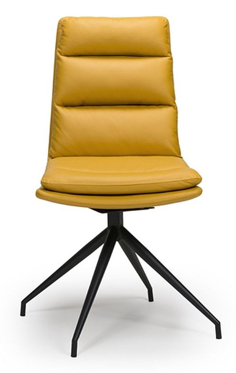 Nobo Swivel Dining Chair - Set of 2 - Yellow Faux Leather - Black Legs