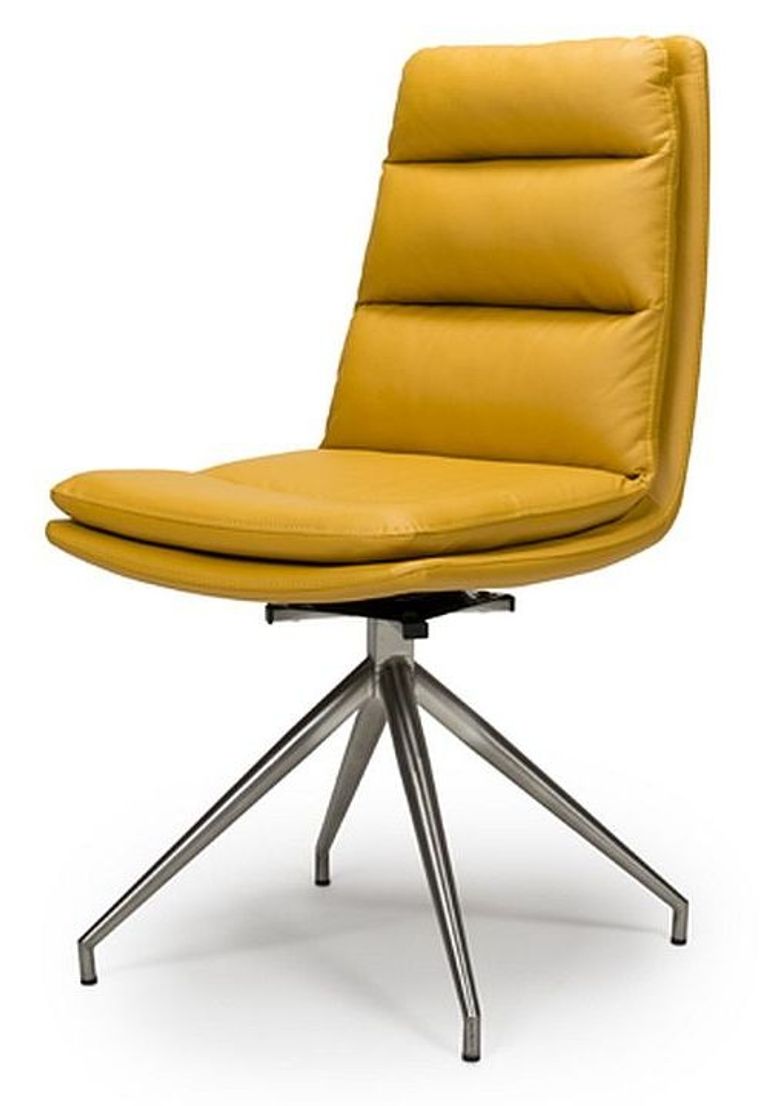 Nobo Swivel Dining Chair - Set of 2 - Yellow Faux Leather - Chrome Legs