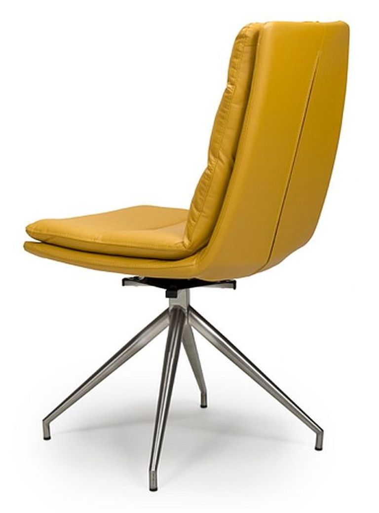 Nobo Swivel Dining Chair - Set of 2 - Yellow Faux Leather - Chrome Legs