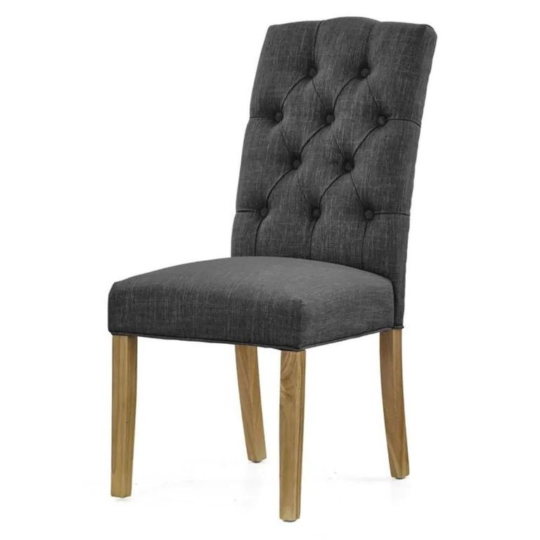 Normandy Dining Chair - Set of 2 - Charcoal Fabric Button Back