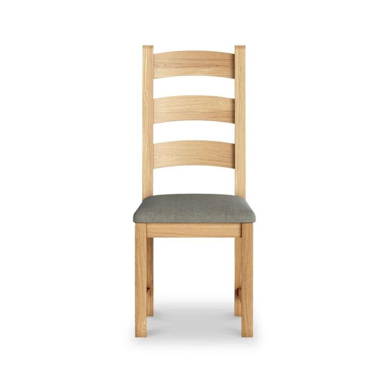 Normandy Dining Chair - Set of 2 - Grey Fabric - Ladder Back Oak