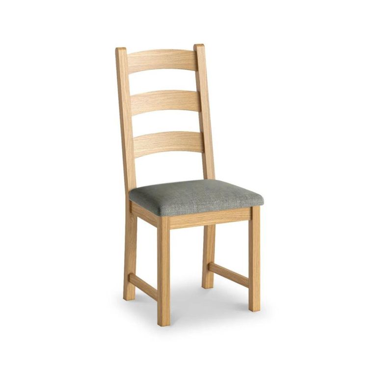 Normandy Dining Chair - Set of 2 - Grey Fabric - Ladder Back Oak