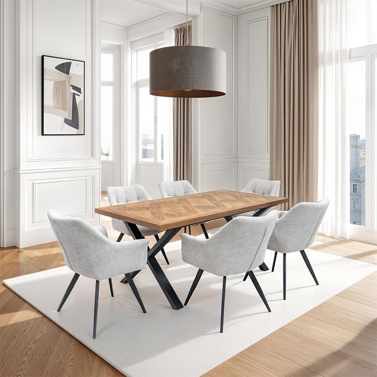 2 x Poppy Light Grey Fabric Dining Armchair