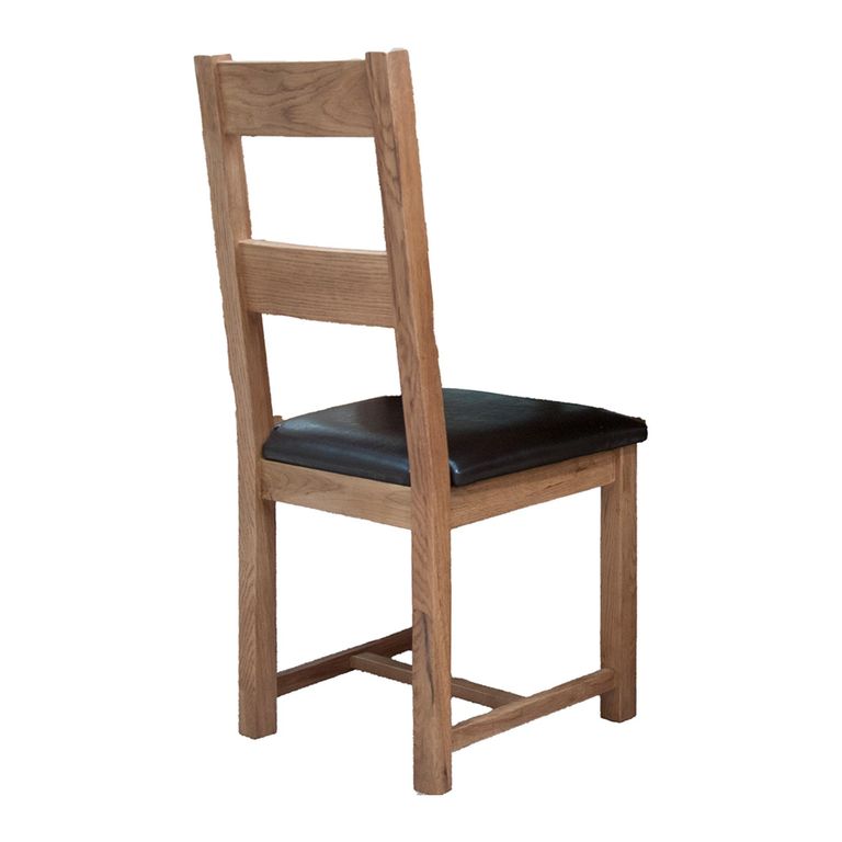 Rustic Oak Dining Chair - Set of 2 - Leather Seat - Oak