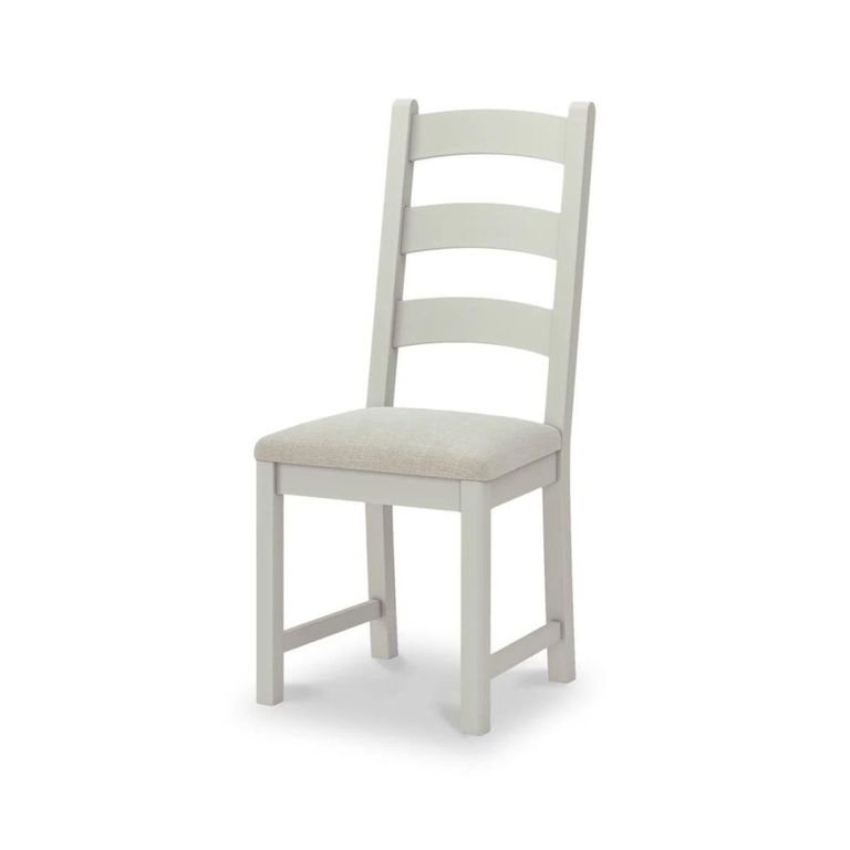 Salcombe Dining Chair - Set of 2 - Ladder Back - Grey Oak - Beige Fabric
