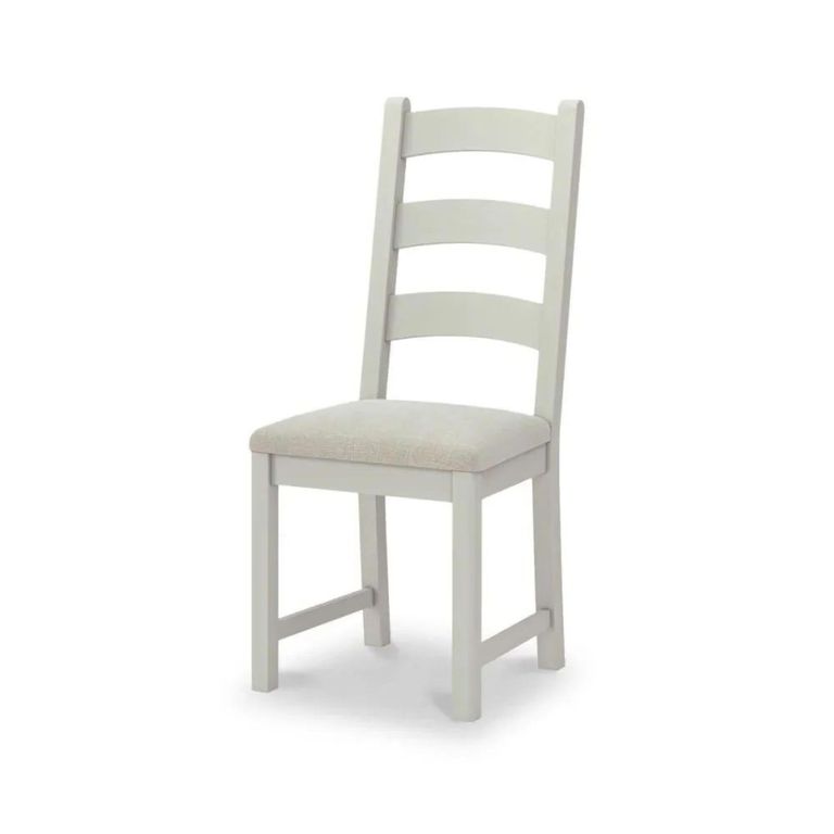 Salcombe Dining Chair - Set of 2 - Ladder Back - Grey Oak - Beige Fabric