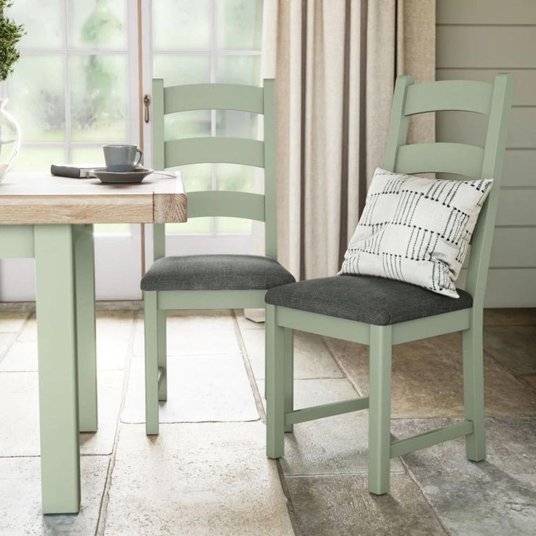 Salcombe Dining Chair - Set of 2 - Ladder Back - Sage Oak - Charcoal Fabric