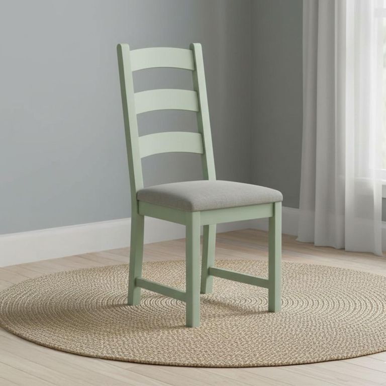 Salcombe Dining Chair - Set of 2 - Ladder Back - Sage Oak - Grey Fabric
