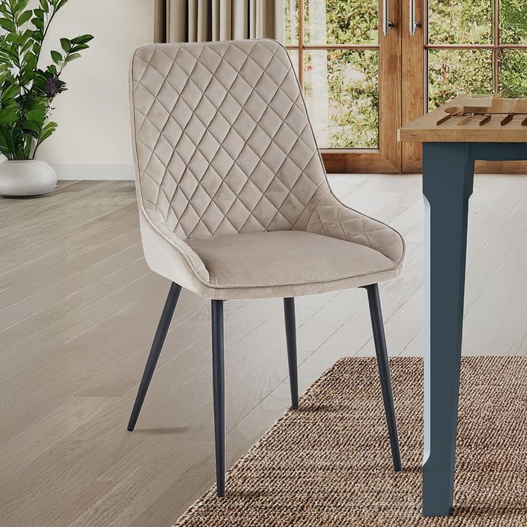 Signature Dining Chairs - Set of 2 - Mink Fabric - Blue Legs