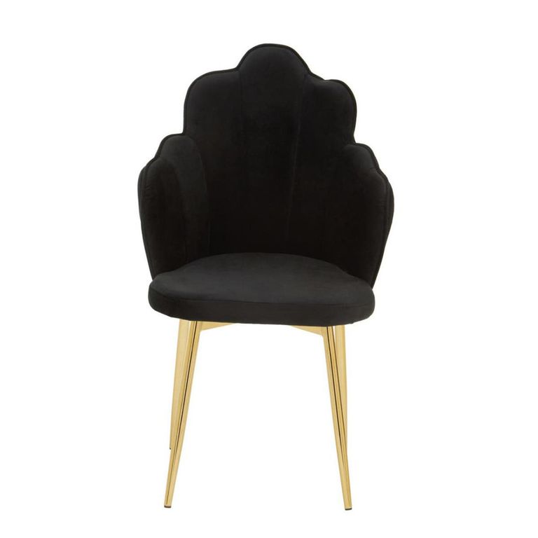 Tian Dining Chair - Set of 2 - Black Velvet Fabric with Gold Legs