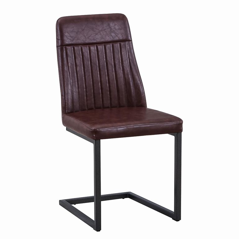 Vintage Dining Chairs - Set of 2 - Brown Faux Leather - Cantilever Base