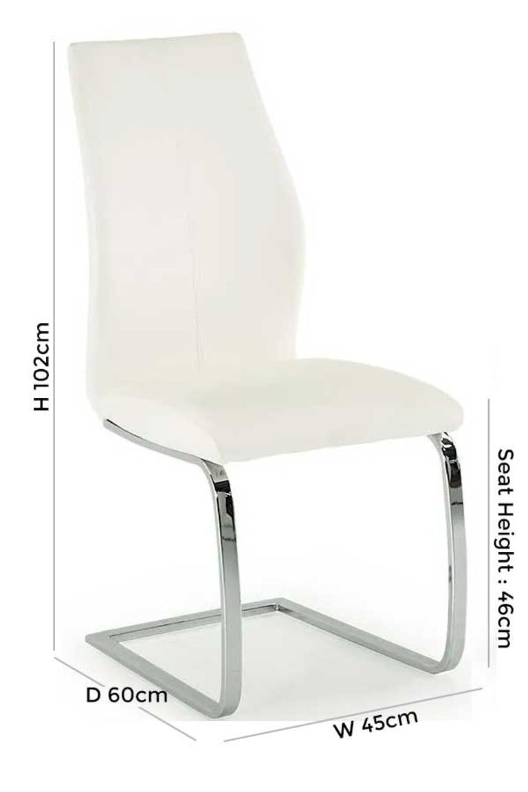 Elis Dining Chair - Set of 2 - White Faux Leather - Chrome