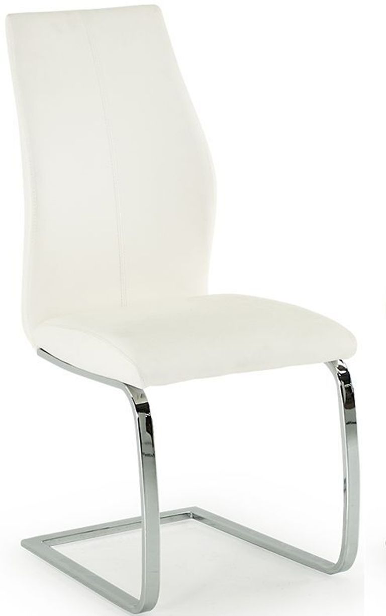 Elis Dining Chair - Set of 2 - White Faux Leather - Chrome