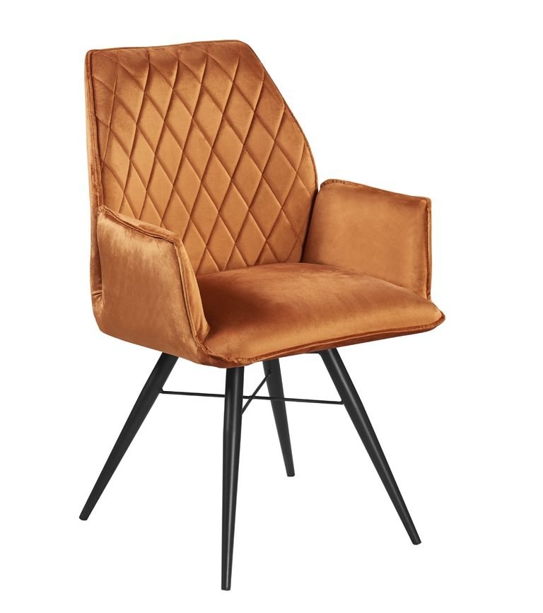 2 x Vista Burnt Orange Velvet Fabric Swivel Dining Armchair