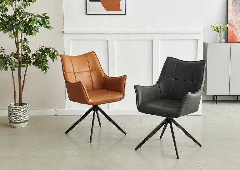 2 x Vito Charcoal Faux Leather Swivel Dining Armchair