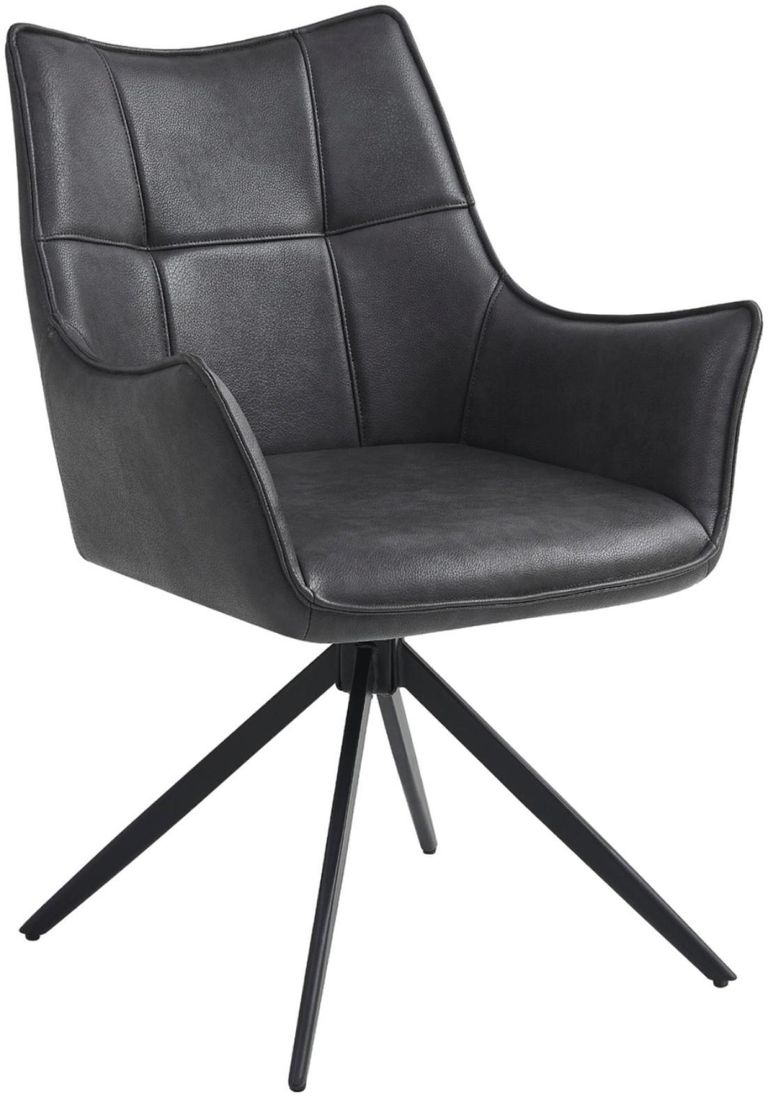 2 x Vito Charcoal Faux Leather Swivel Dining Armchair