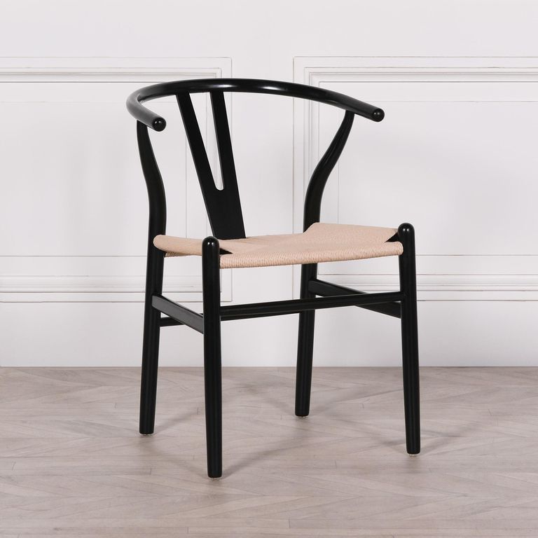 Wishbone Wood Curved Back Dining Chair - Set of 2 -Black Painted