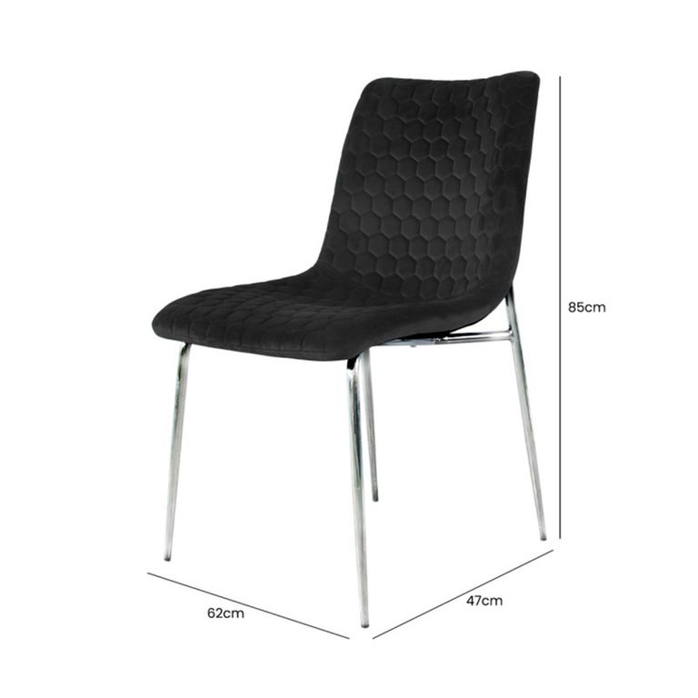 Zula Dining Chair - Set of 2 - Black Velvet Fabric - Chrome Legs