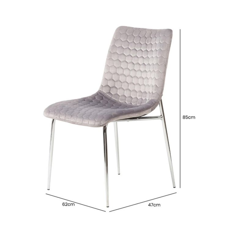 Zula Dining Chair - Set of 2 - Grey Fabric - Chrome Legs