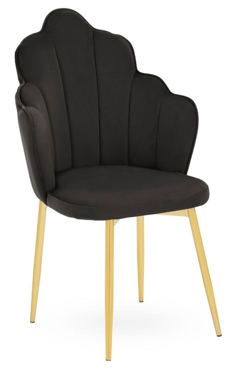 Tian Dining Chair - Set of 2 - Black Velvet Fabric with Gold Legs