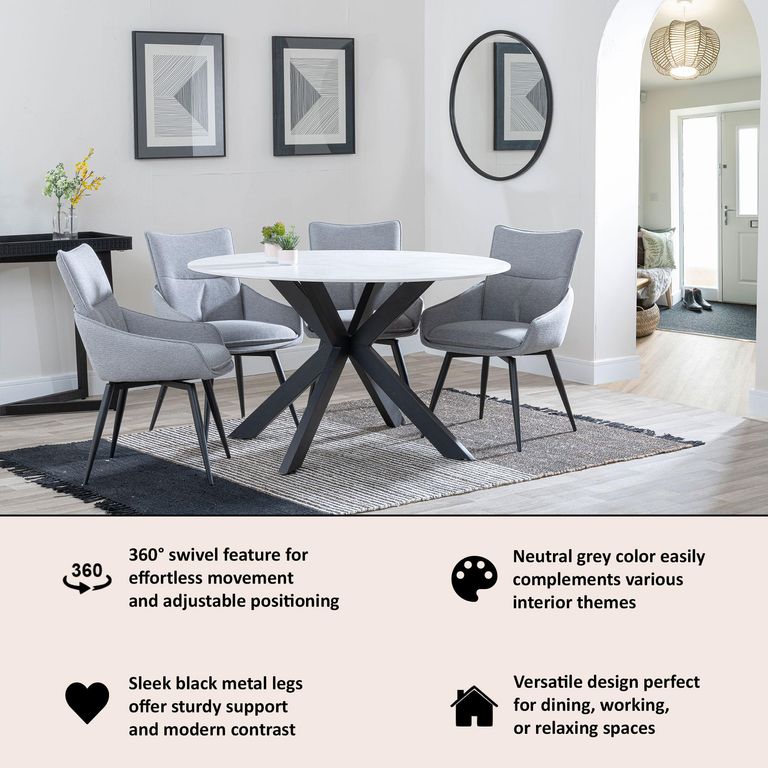 Ace Grey Fabric Swivel Dining Chair with Black Legs