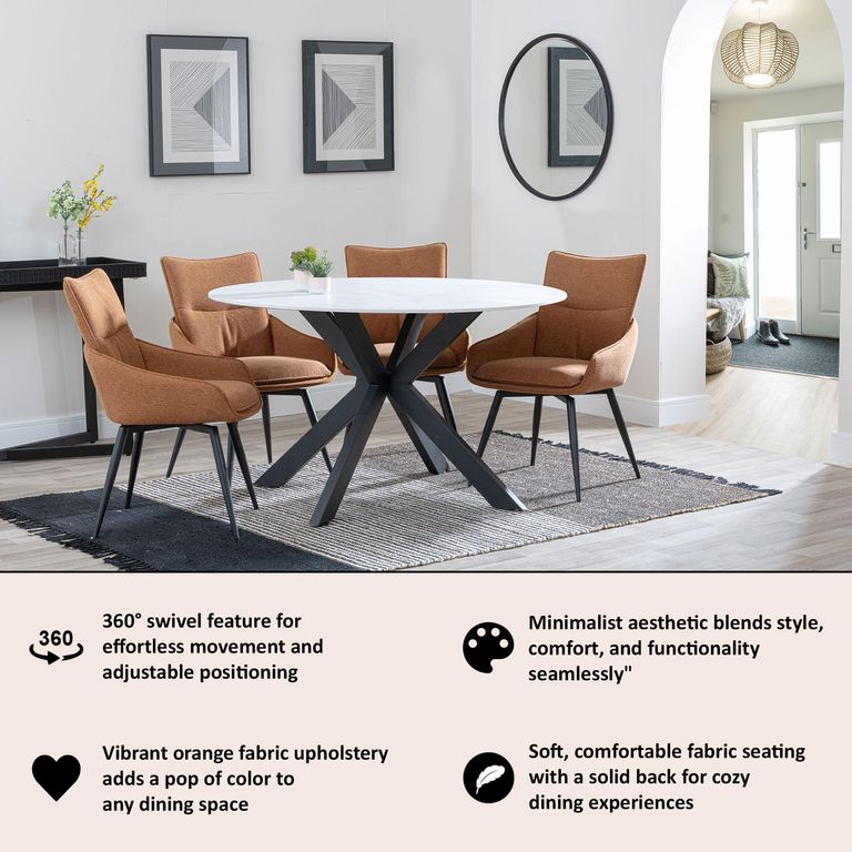 Ace Orange Fabric Swivel Dining Chair with Black Legs