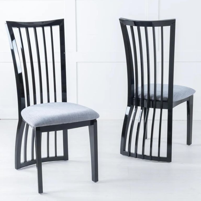 Athena Black High Gloss Slatted Back Dining Chair with Grey Seat Pads