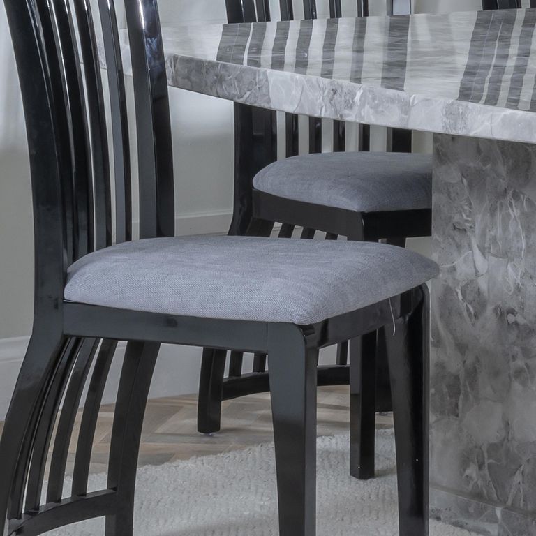 Athena Black High Gloss Slatted Back Dining Chair with Grey Seat Pads