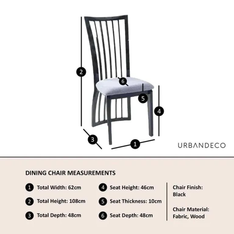 Athena Black High Gloss Slatted Back Dining Chair with Grey Seat Pads