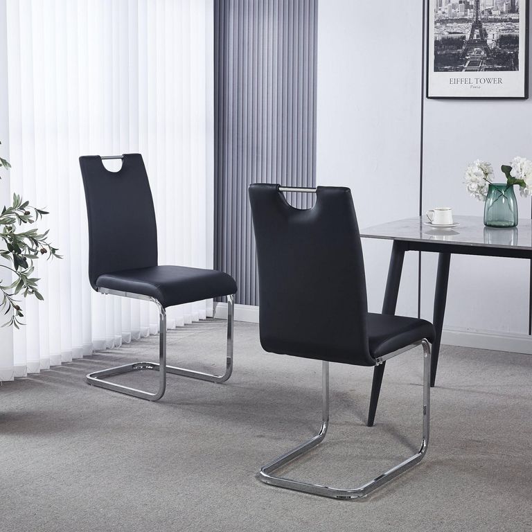 Bianco Black Faux Leather Dining Chair and Chrome Cantilever Base