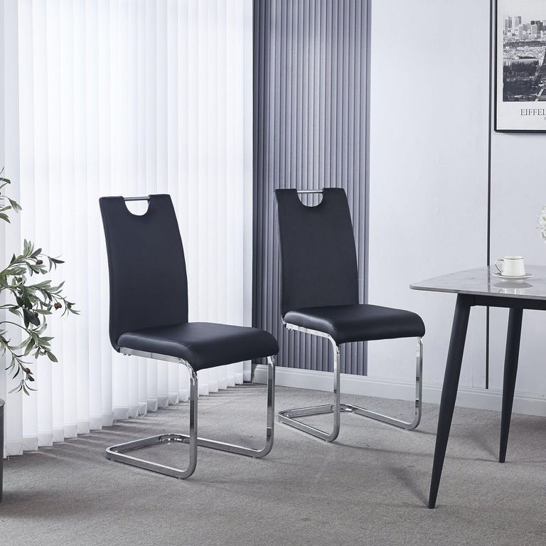 Bianco Black Faux Leather Dining Chair and Chrome Cantilever Base