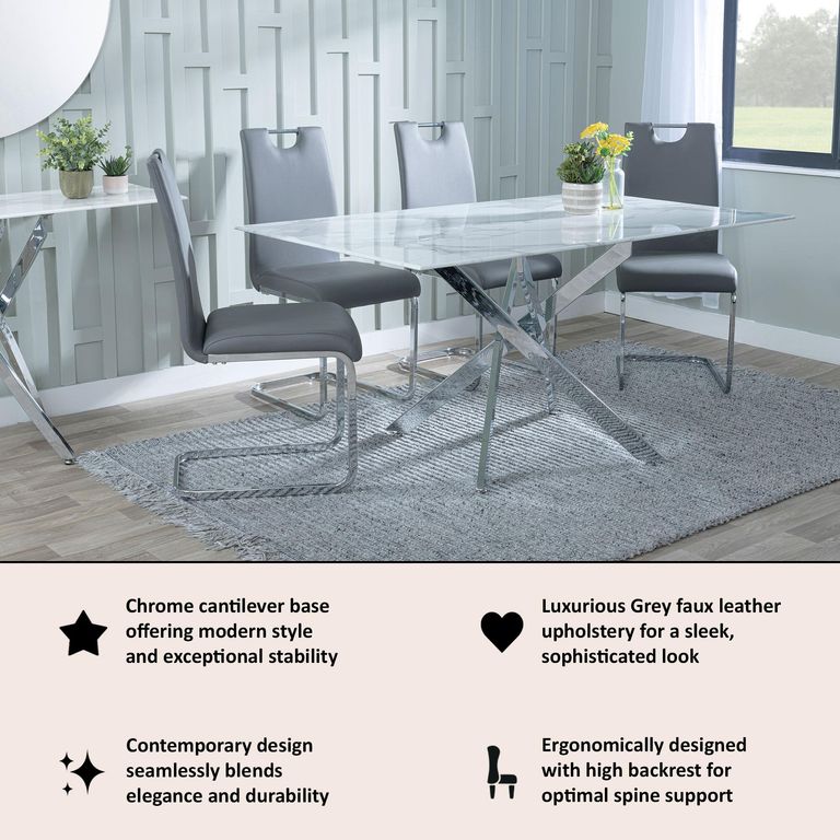 Bianco Grey Faux Leather Dining Chair and Chrome Cantilever Base