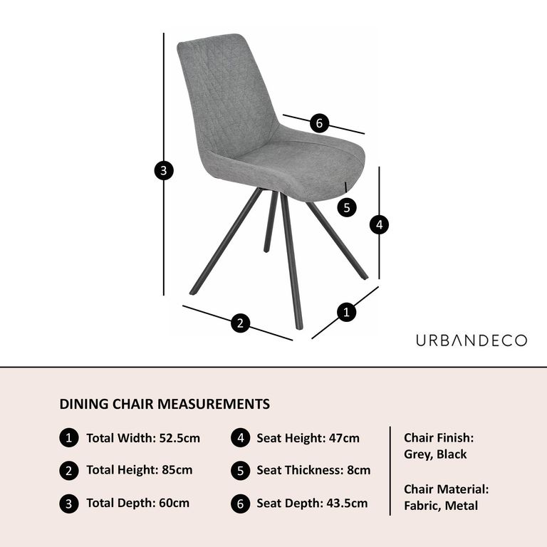 Boden Grey Fabric Swivel Dining Chair with Black Legs