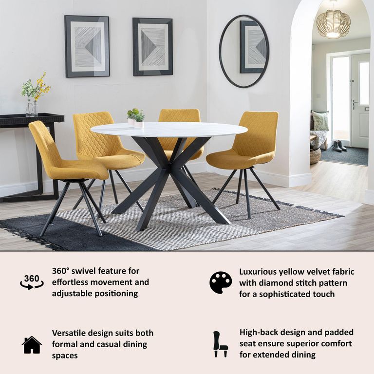 Boden Yellow Fabric Swivel Dining Chair with Black Legs