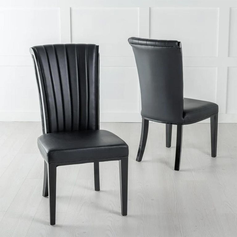Cadiz Black Leather Large High Back Dining Chair with Black Legs