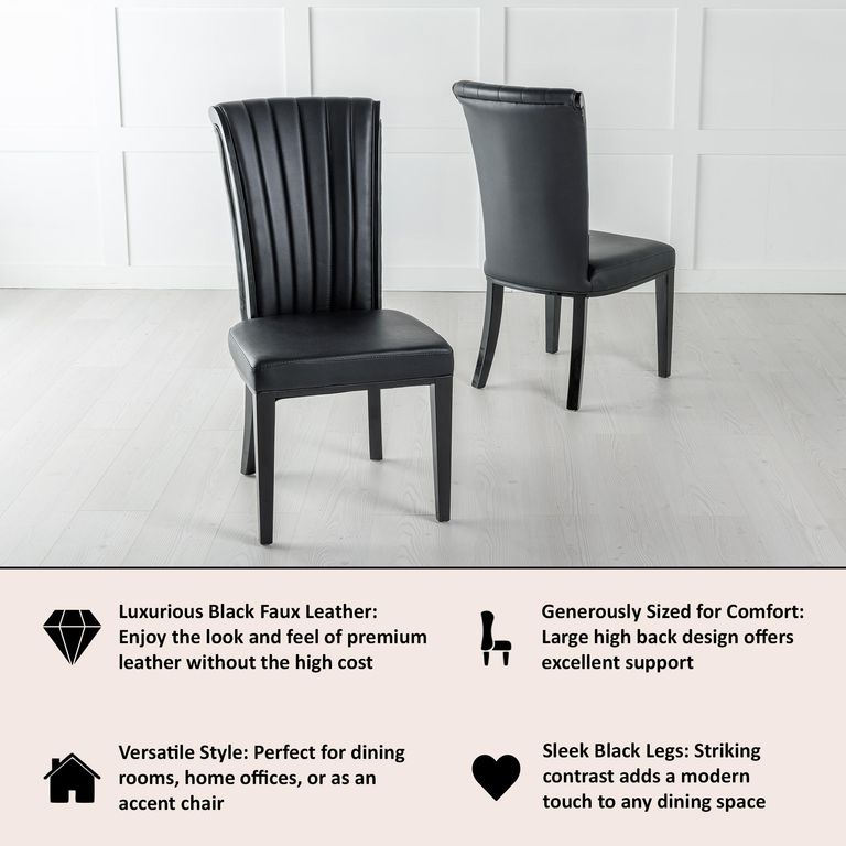 Cadiz Black Leather Large High Back Dining Chair with Black Legs