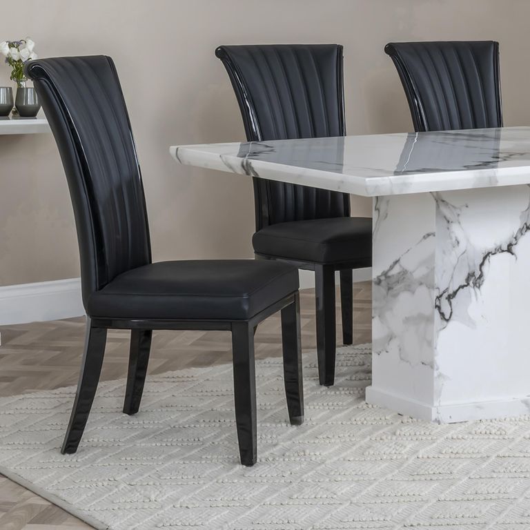 Cadiz Black Leather Large High Back Dining Chair with Black Legs