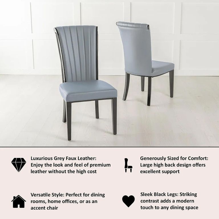 Cadiz Grey Leather Large High Back Dining Chair with Black Legs