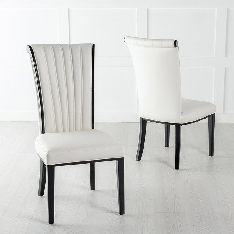 Cadiz White Leather Large High Back Dining Chair with Black Legs