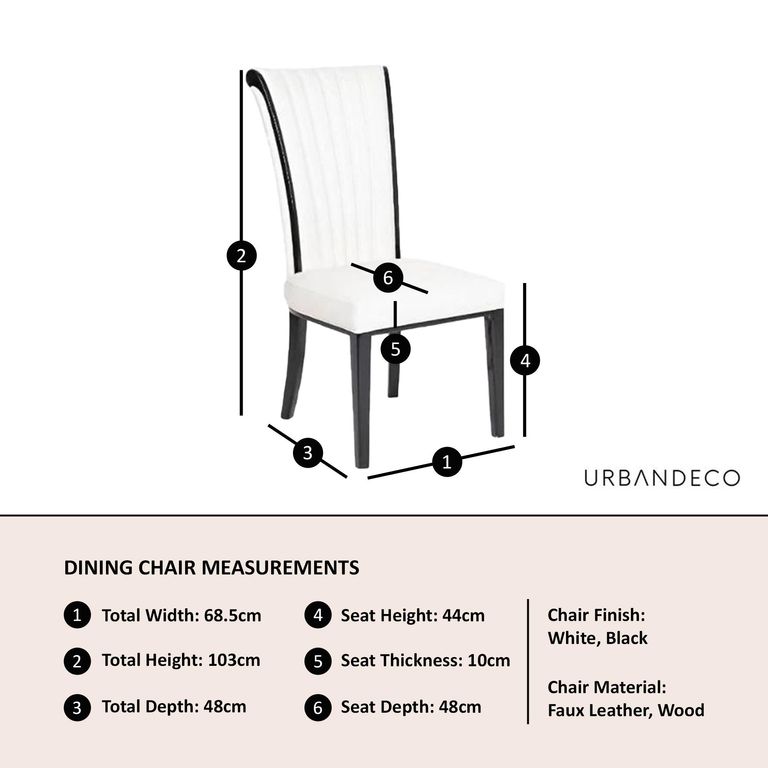 Cadiz White Leather Large High Back Dining Chair with Black Legs