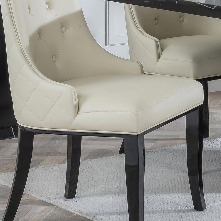 Carmela Cream Leather Large High Back Dining Chair with Black Legs