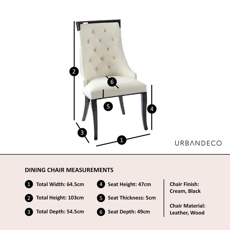 Carmela Cream Leather Large High Back Dining Chair with Black Legs