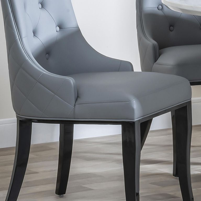 Carmela Grey Leather Large High Back Dining Chair with Black Legs