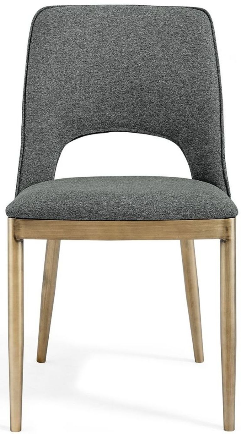 Clearance - 2 x Morgan Brass and Grey Linen Fabric Dining Chair - FSS13419