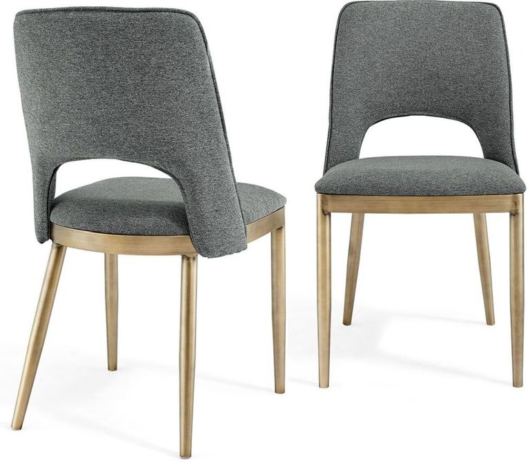 Clearance - 2 x Morgan Brass and Grey Linen Fabric Dining Chair - FSS13419