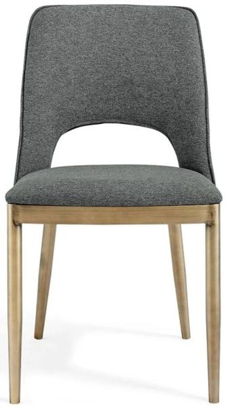 Clearance - 2 x Morgan Brass and Grey Linen Fabric Dining Chair - FSS13419