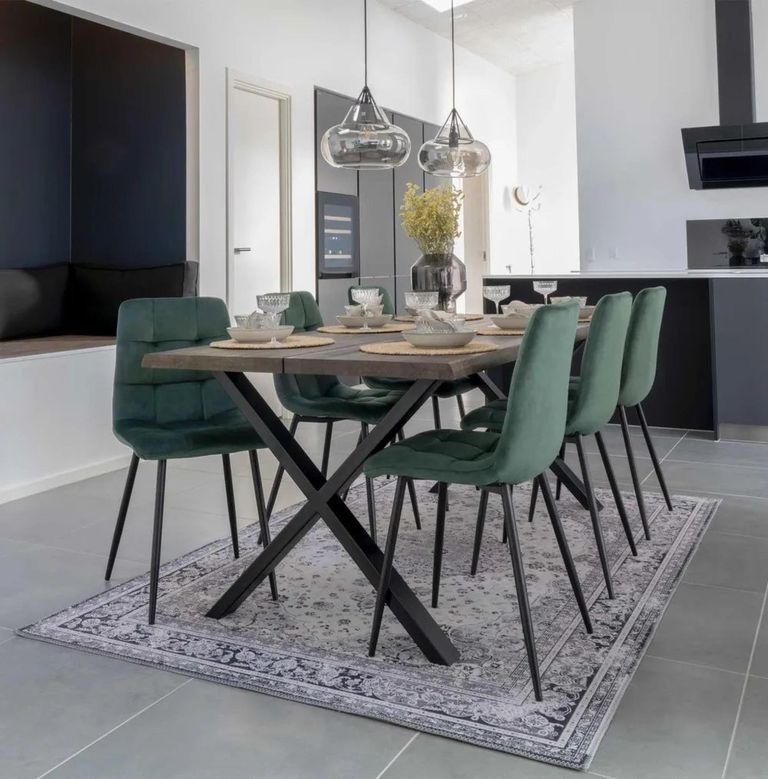 Clearance - 2 x Timmonsville Dark Green Velvet Fabric Dining Chair with Black Metal Legs - FSS15846